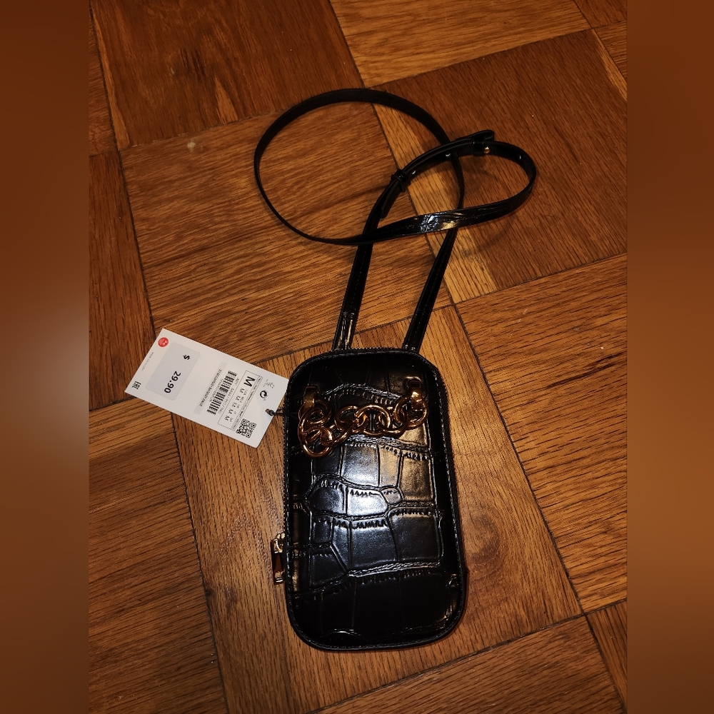 Zara black croc crossbody cell phone holder